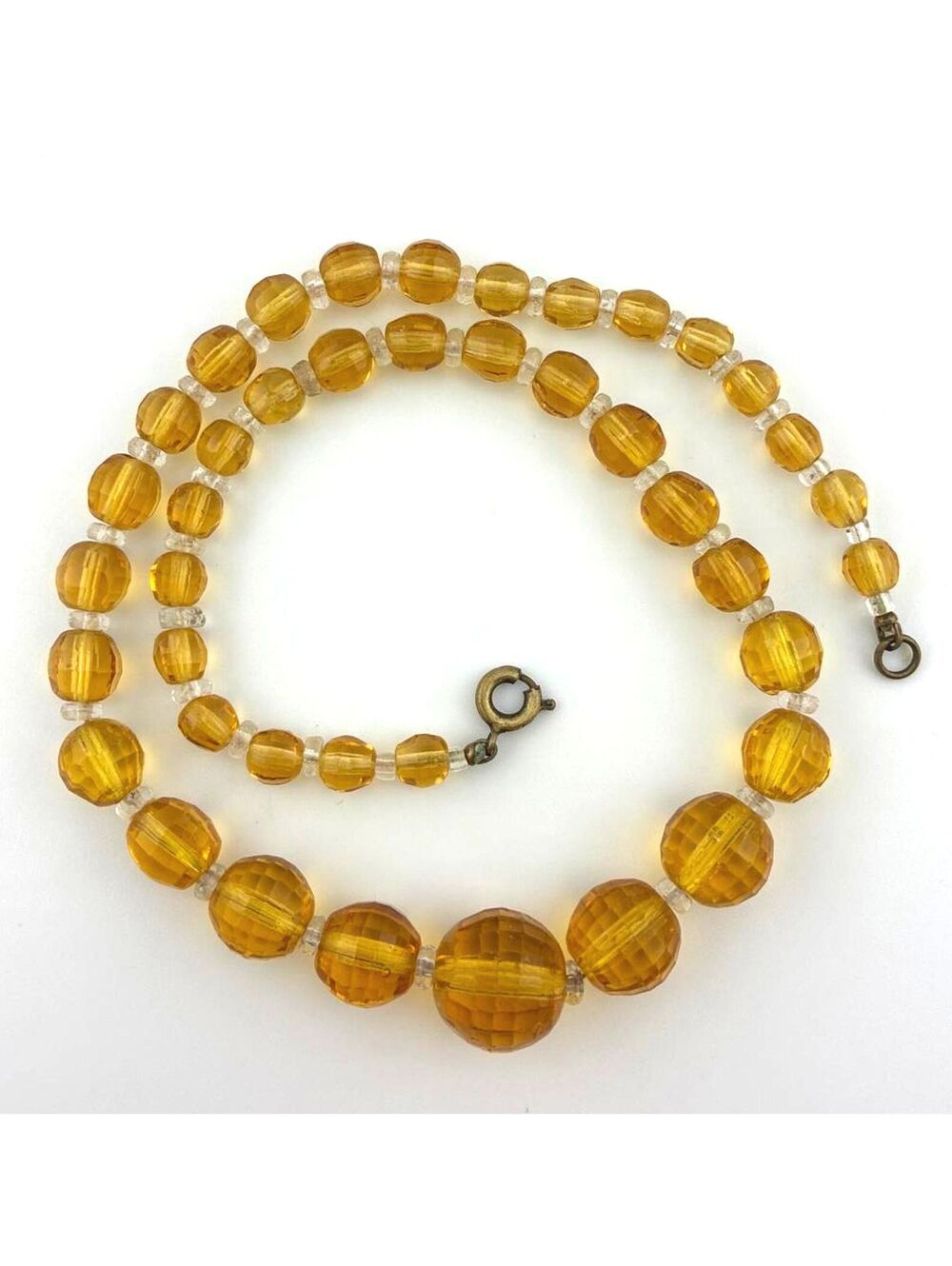 Vintage 1960s Faceted Glass Beads Choker Necklace Citrine-Yellow 15"